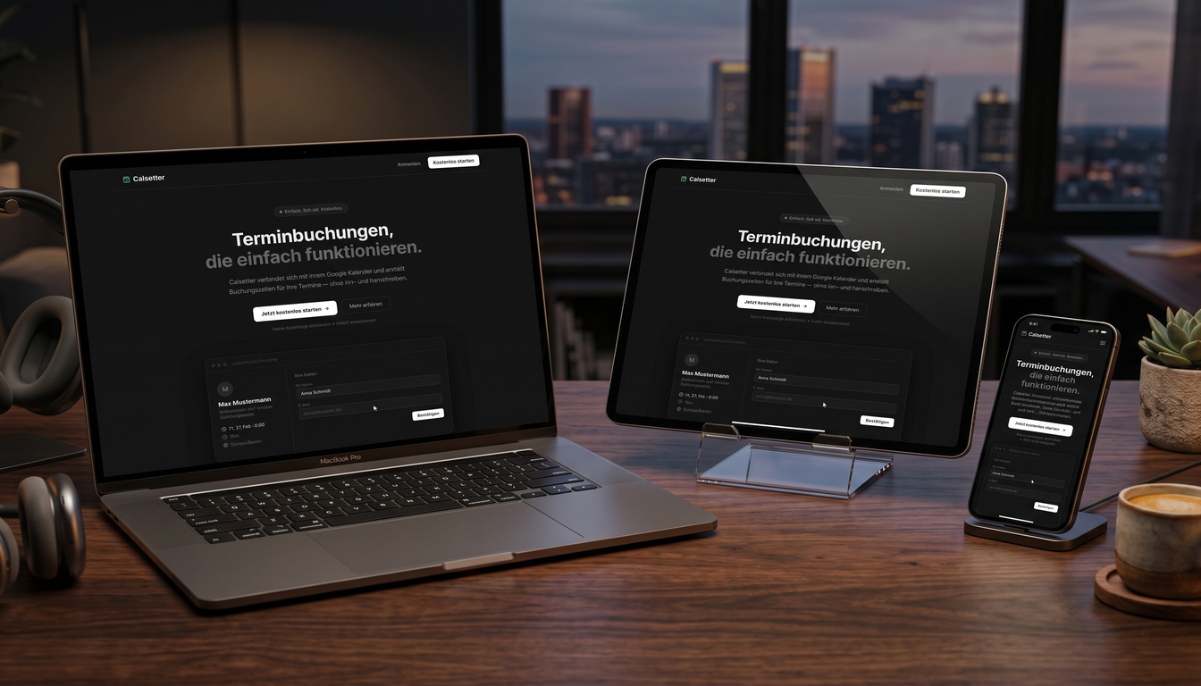 Calsetter Website auf Laptop, Tablet und Smartphone