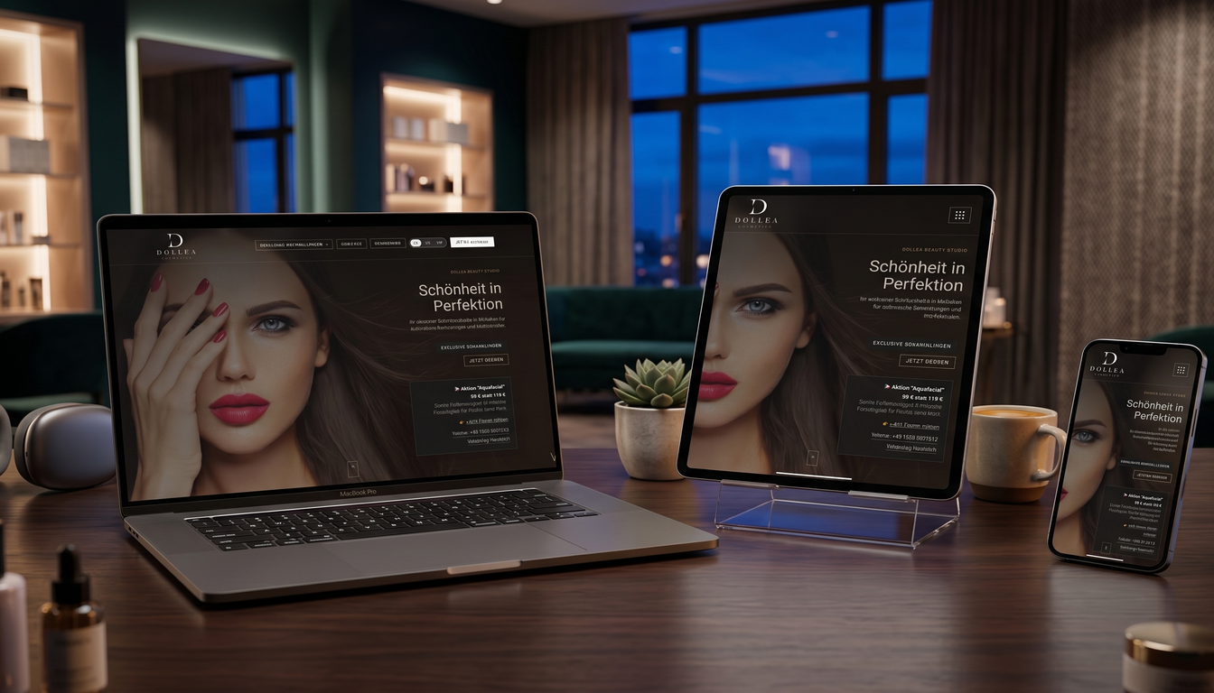 Dollea Website auf Laptop, Tablet und Smartphone