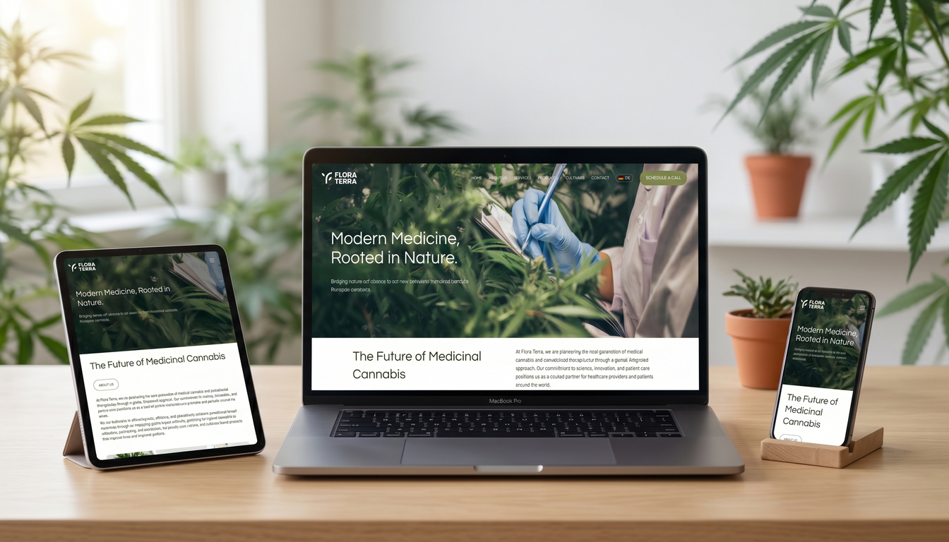 Flora Terra Website auf Laptop, Tablet und Smartphone