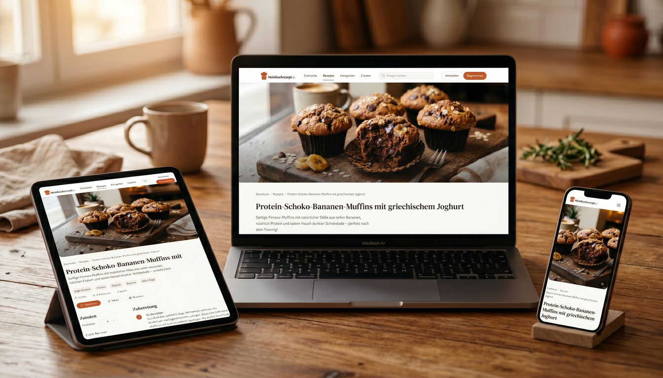 Mein Kochrezept Website auf Laptop, Tablet und Smartphone