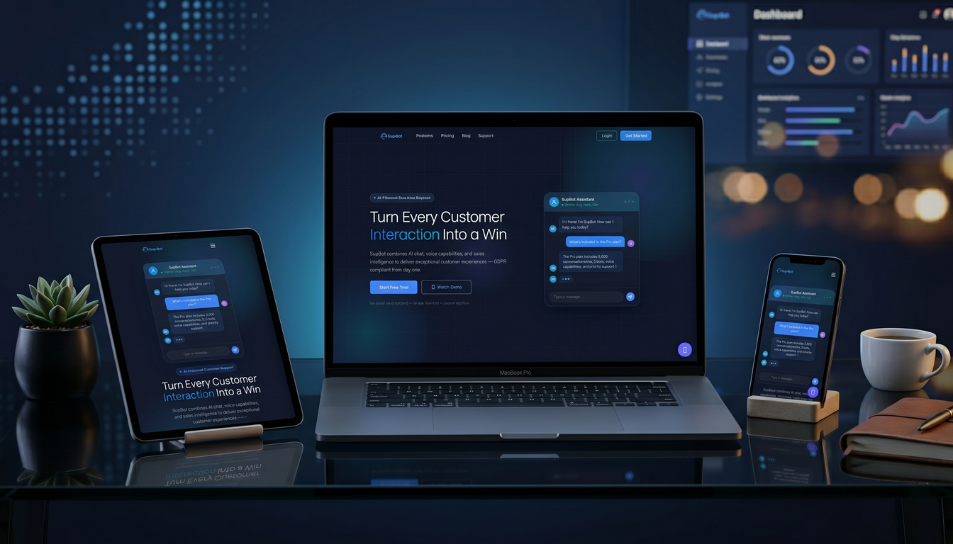 SupBot Website auf Laptop, Tablet und Smartphone